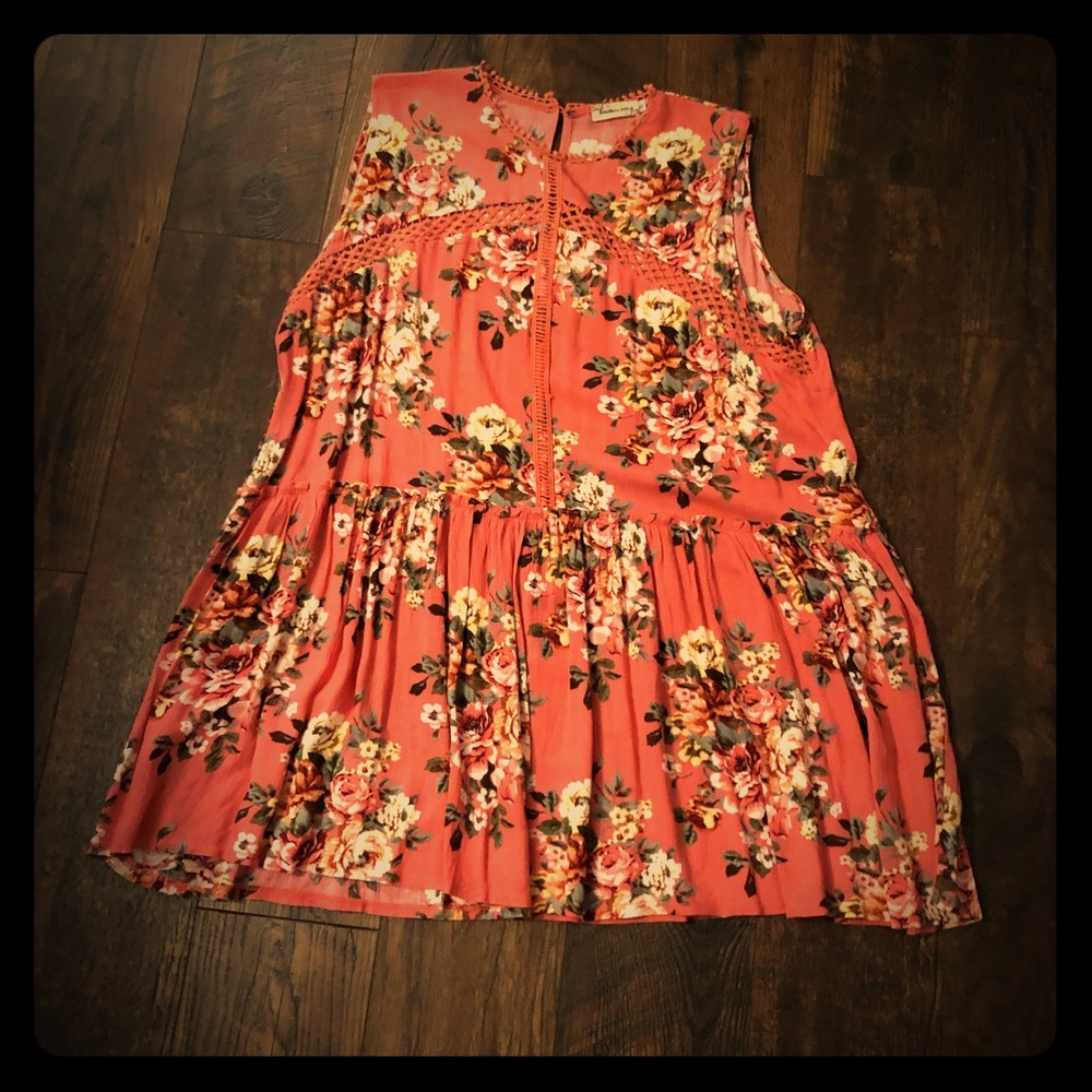 Pink floral sleeveless tunic
